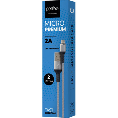 U4809 USB A вилка - Micro USB вилка, 2A, серый, длина 2 м., Micro Premium U4809 USB A вилка - Micro USB вилка, 2A, серый, длина 2 м., Micro Premium