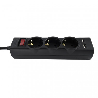 POWER-S, 2500 Вт, 1,8м, 3 розетки 10А, 2USB, двойная защита, черный POWER-S, 2500 Вт, 1,8м, 3 розетки 10А, 2USB, двойная защита, черный