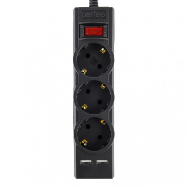 POWER-S, 2500 Вт, 1,8м, 3 розетки 10А, 2USB, двойная защита, черный POWER-S, 2500 Вт, 1,8м, 3 розетки 10А, 2USB, двойная защита, черный