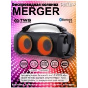 «MERGER» FM, MP3 USB, AUX, TWS, LED, 10Вт, 2200mAh, черная (PF_B4988)