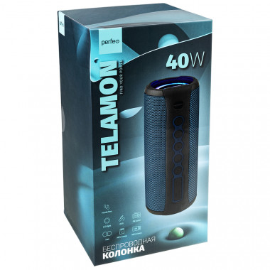 «TELAMON» FM, MP3 USB/TF, AUX, TWS, LED, HF, 40Вт, 4400mAh, синий «TELAMON» FM, MP3 USB/TF, AUX, TWS, LED, HF, 40Вт, 4400mAh, синий