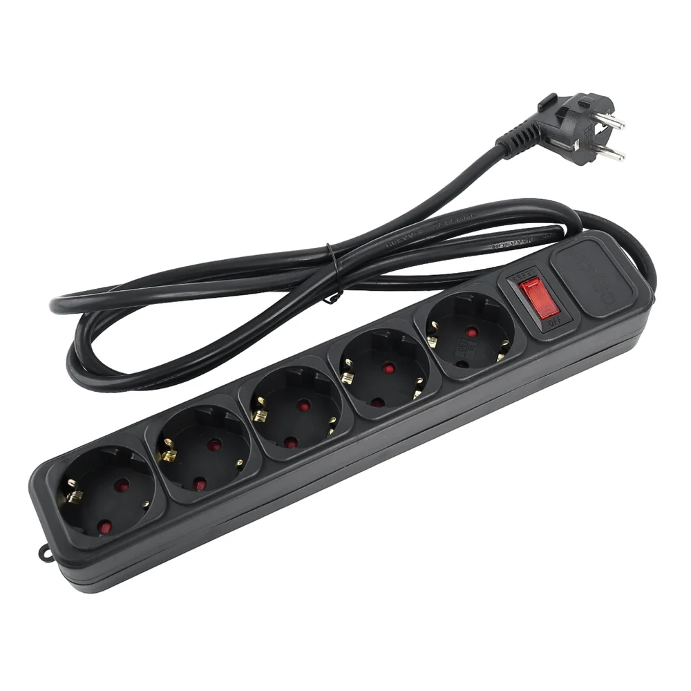 REALPOWER,3500W,16А,1,8м,5розеток,тройнаязащита,черный
